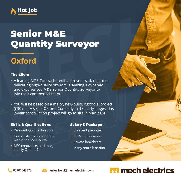 Senior M&E Quantity Surveyor role available in the Oxfordshire area ...